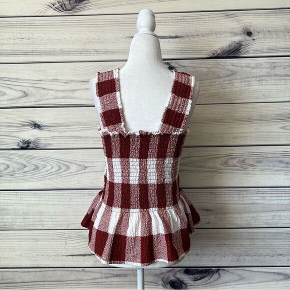 Loft Rust & White Smocked Stretchy Peplum Sleeveless Top - Picture 7 of 10